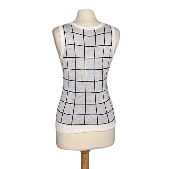 Halogen White and Black Checkered Plaid Sweater Vest Style Tank Top Soft ST3 - Picture 3 of 10